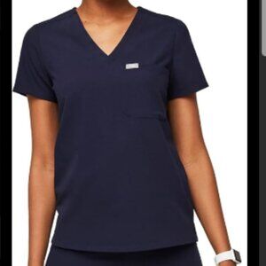 Figs Leon Scrub Top with Dual Front Chest Pockets - Size XS in Navy Blue